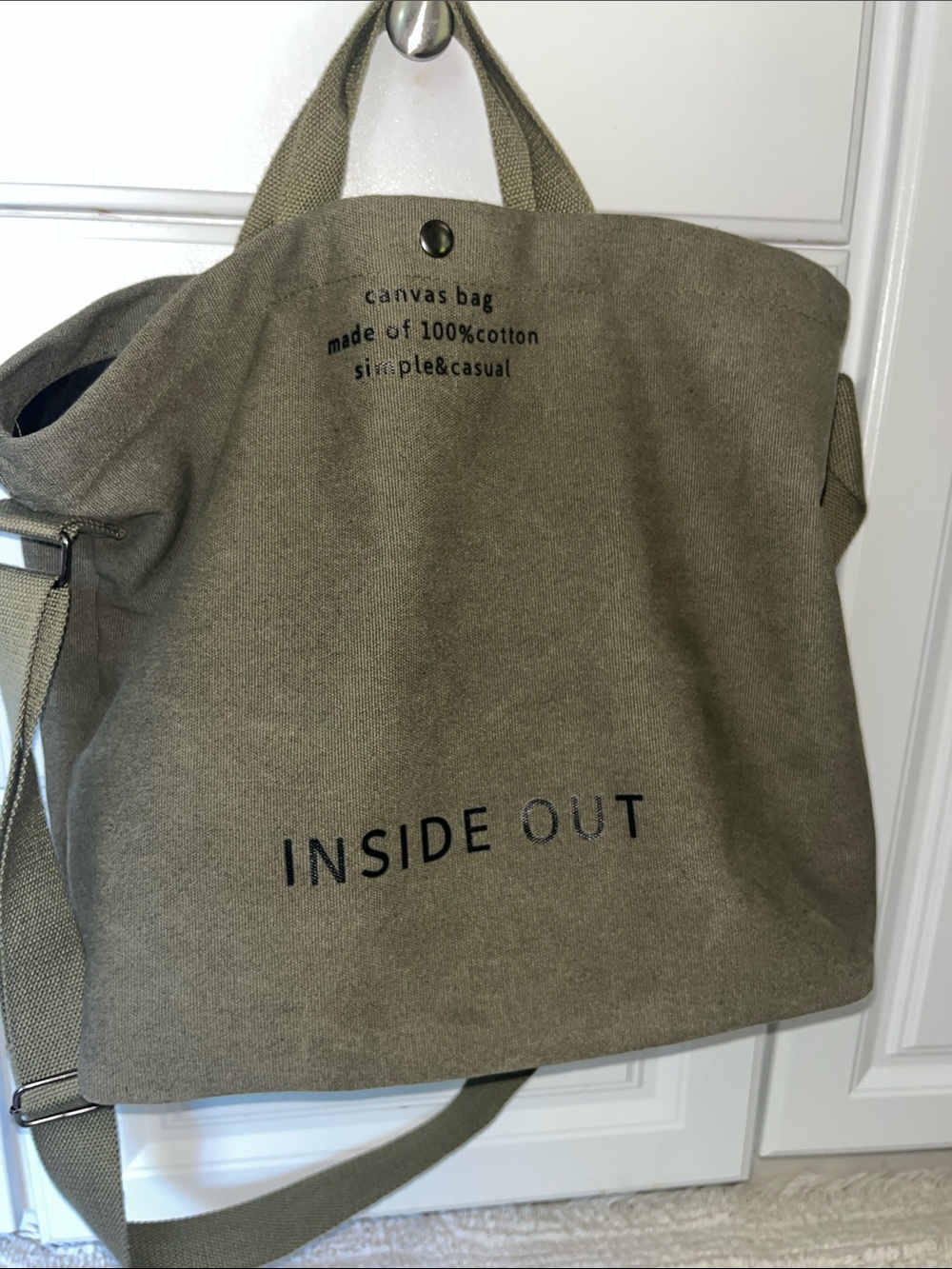 Inside Out Olive Canvas Tote